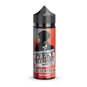 A 100ML bottle of Black Country Gold Peeky Blenders Vape Juice with a label featuring a vintage style graphic. The bottle is part of the Blackjack flavor series and the liquid is nicotine-free with 0mg nicotine content.